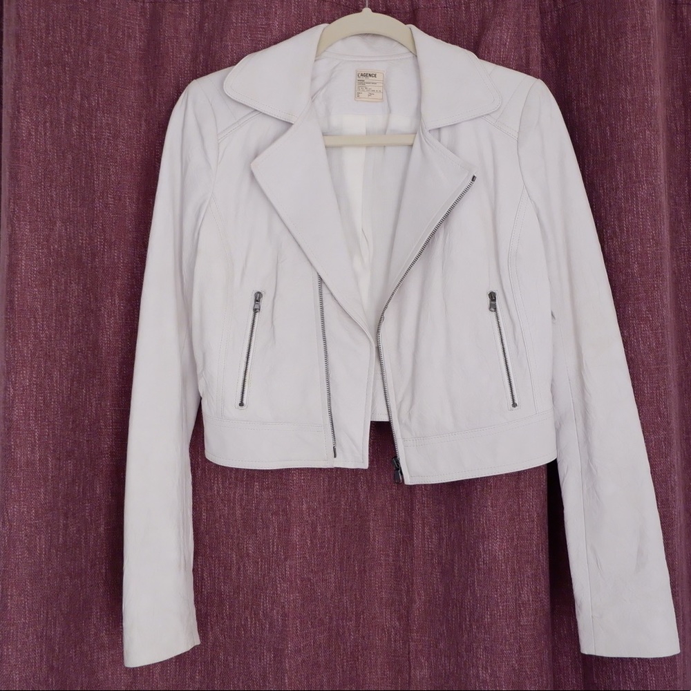 White Leather Cropped Jacket L’agence